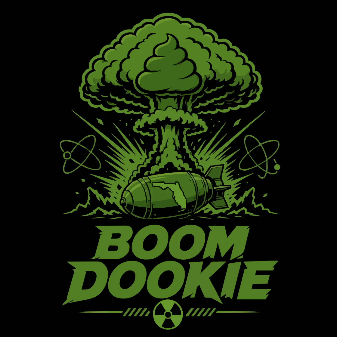BoomDookie — green nuclear-dookie ordnance marked with the Florida outline, under a mushroom cloud